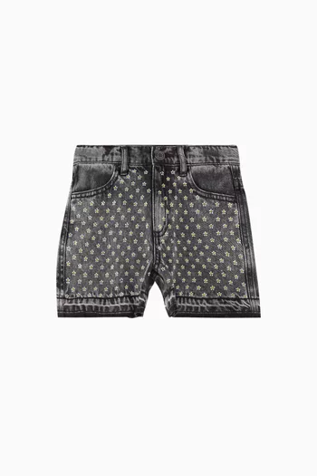 Embellished Daisy Shorts in Cotton-denim