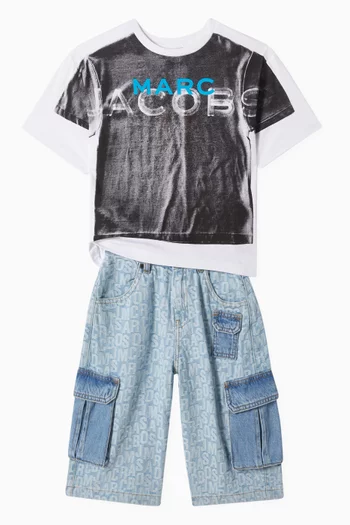 Logo-print Bermuda Shorts in Cotton-denim