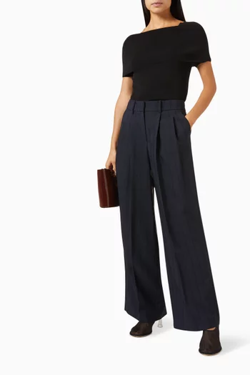 Striped Pleated Wide-leg Pants