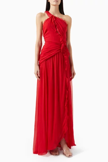 Ruffle Rose Maxi Dress in Georgette