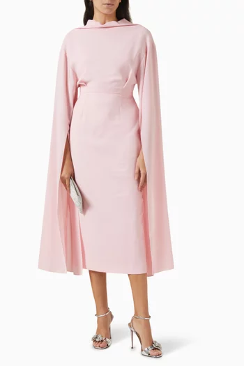 Nour Cape-sleeve Midi Dress in Crepe