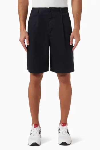 Pleated Bermuda Shorts in Cotton Twill