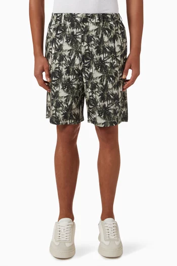 The Grid Palm Bermuda Shorts in Cotton