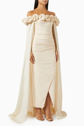 Feather Trim Maxi Dress in Scuba