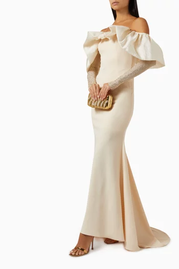 Off-shoulder Embellished Maxi Dress in Scuba