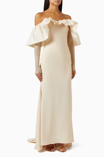 Off-shoulder Embellished Maxi Dress in Scuba
