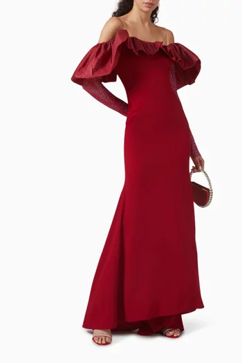 Off-shoulder Embellished Maxi Dress in Scuba