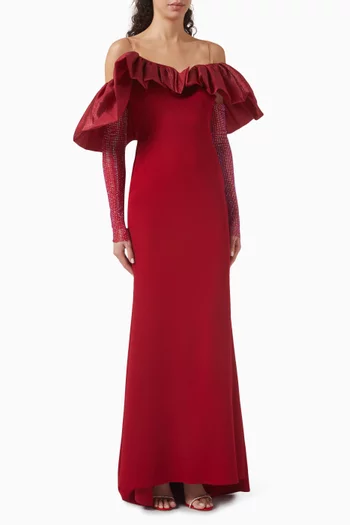 Off-shoulder Embellished Maxi Dress in Scuba