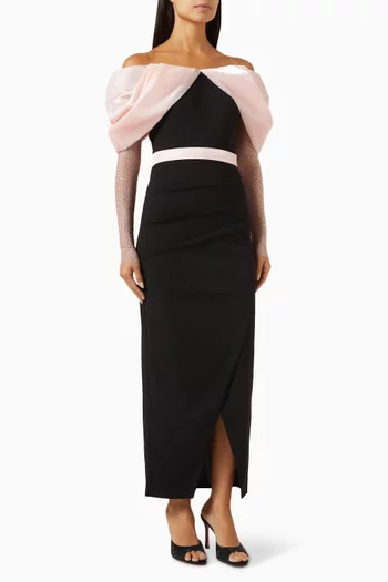 Ruffle High-low Maxi Dress in Scuba & Tulle