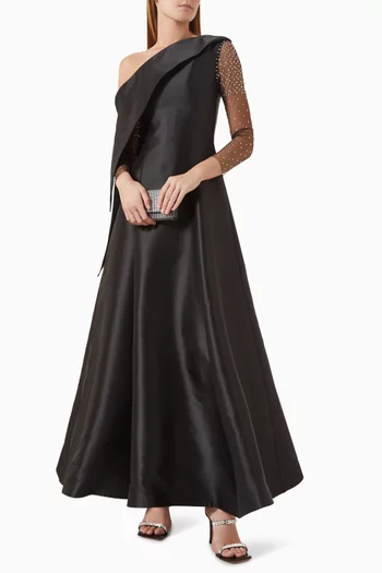 One-shoulder Gown in Mikado
