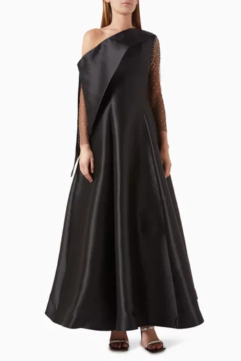 One-shoulder Gown in Mikado