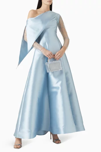 One-shoulder Gown in Mikado