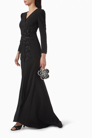 Embroidered Gown in Scuba