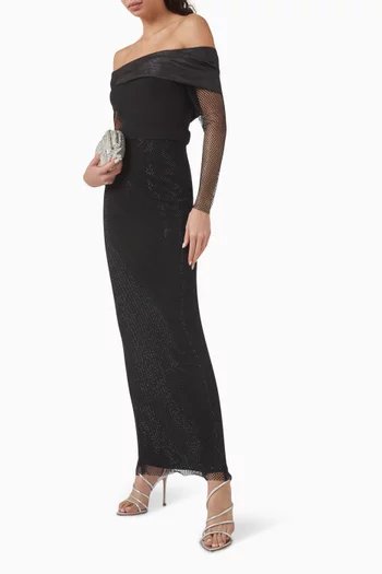 Off-shoulder Maxi Dress in Scuba & Organza