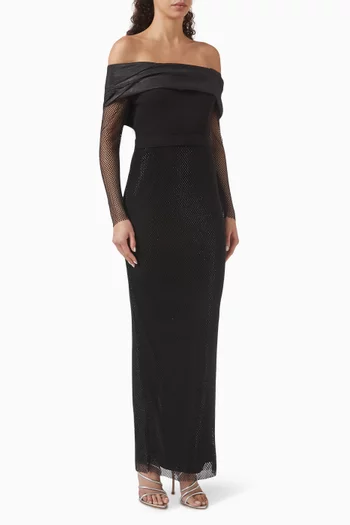 Off-shoulder Maxi Dress in Scuba & Organza