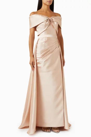 Off-shoulder Gown in Mikado
