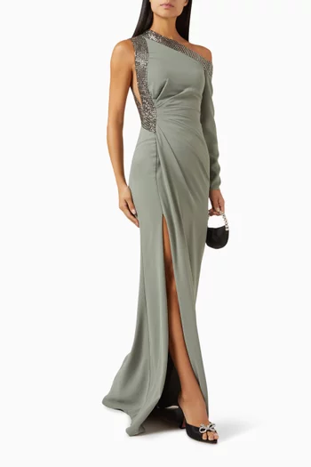 Crystal-embellished Asymmetric Dress in Crepe