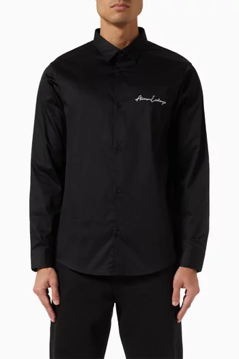 Logo Embroidered Shirt in Stretch Cotton