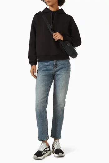 كنزة بغطاء رأس وشعار الماركة مزيج فيسكوز