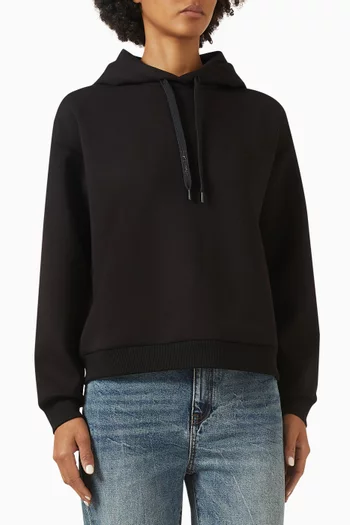 كنزة بغطاء رأس وشعار الماركة مزيج فيسكوز