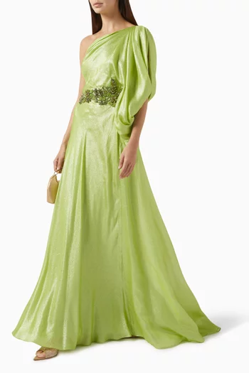 Bead-embellished One-shoulder Gown in Chiffon Lurex
