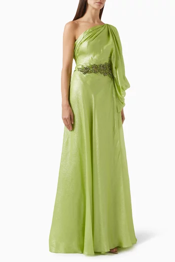 Bead-embellished One-shoulder Gown in Chiffon Lurex