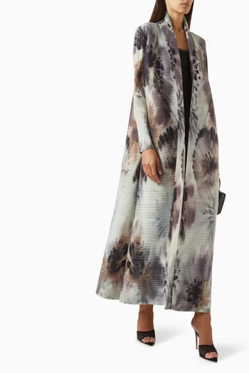 Printed Abaya in Stretch Plissé