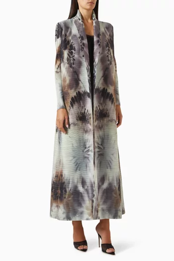 Printed Abaya in Stretch Plissé