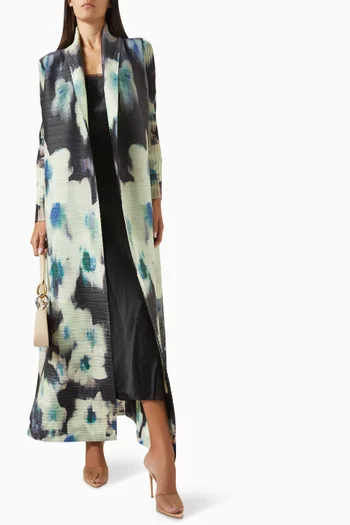 Printed Abaya in Stretch Plissé