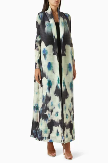 Printed Abaya in Stretch Plissé