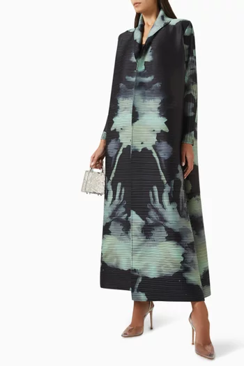 Printed Abaya in Stretch Plissé