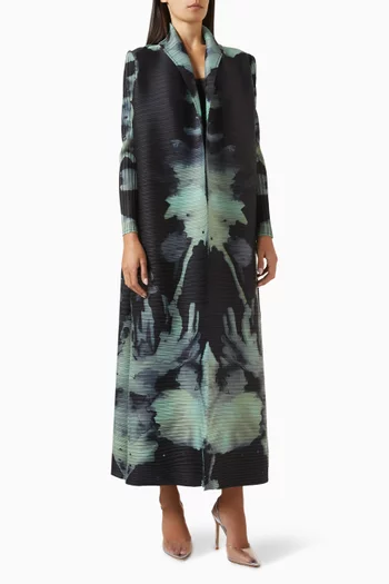 Printed Abaya in Stretch Plissé