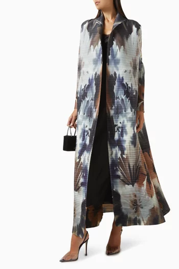 Printed Abaya in Stretch Plissé