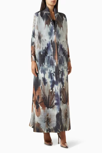 Printed Abaya in Stretch Plissé
