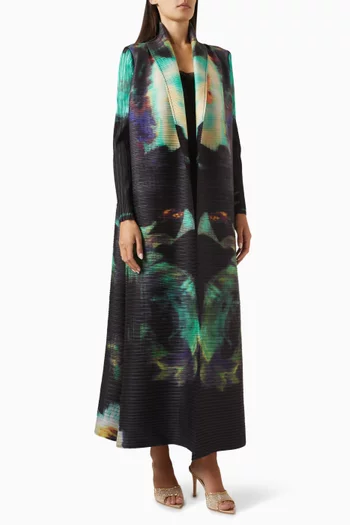 Printed Abaya in Stretch Plissé