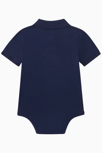 Logo-embroidered Polo Bodysuit in Cotton