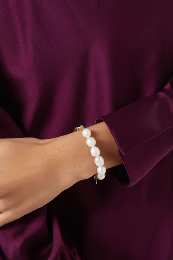 Chunky Chain Pearl Bracelet in 18kt Gold-plated Metal