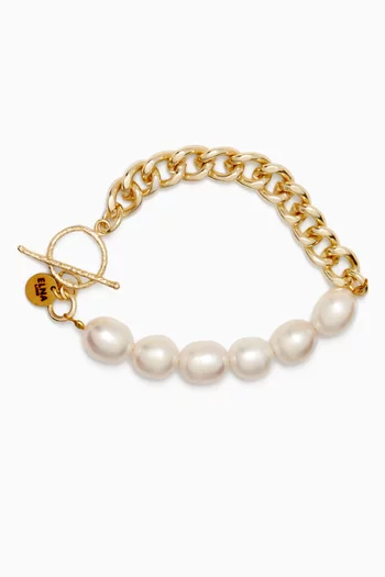 Chunky Chain Pearl Bracelet in 18kt Gold-plated Metal