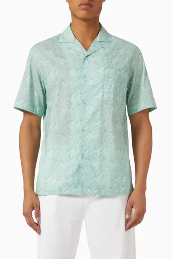 Printed Bowling Shirt in Cotton Voile