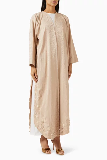 طقم عباية بتطريزات زهور قماش ندى، 3 قطع