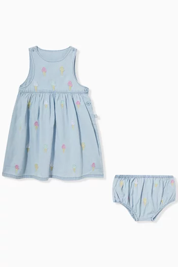 Ice Cream-embroidered Dress Set in Organic Cotton-denim