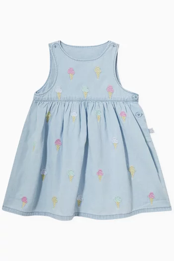 Ice Cream-embroidered Dress Set in Organic Cotton-denim