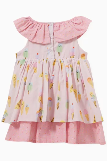 Ice Cream-print Ruffled Dress in Organic Cotton