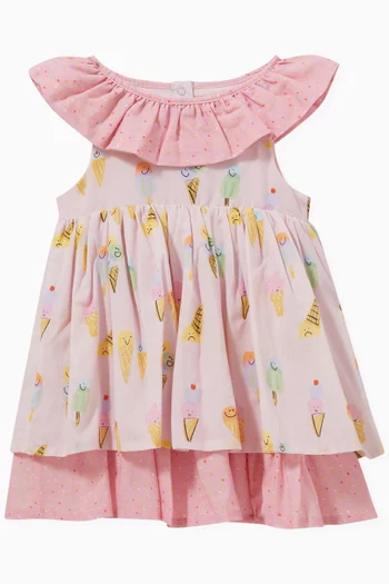 Ice Cream-print Ruffled Dress in Organic Cotton