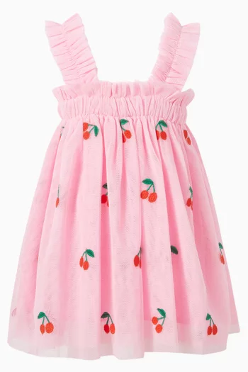 Cherry-embroidered Dress in Tulle