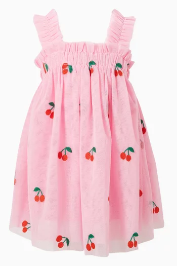 Cherry-embroidered Dress in Tulle