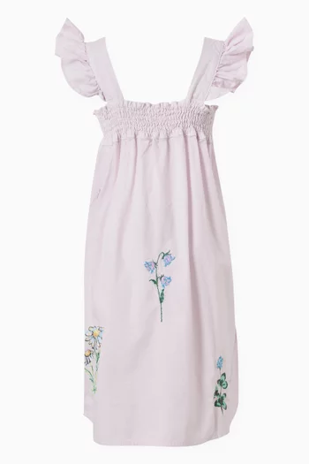 Floral-embroidered Midi Dress in Organic Cotton