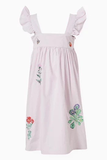 Floral-embroidered Midi Dress in Organic Cotton