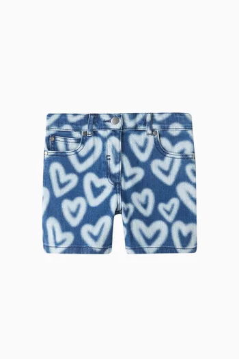 All-over Heart-print Shorts in Denim
