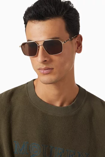 Square Aviator Sunglasses in Metal